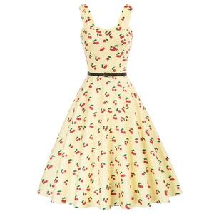 Fruit Printed Sweetheart Neck Flared 1950s Sleeveless A-Line Dress Cherry NWT